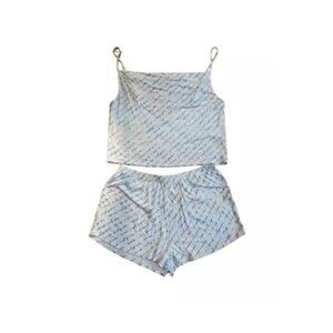 TRUE RELIGION Pajama Set White Cami Top & Sleep Short Size Large Colorful Logo